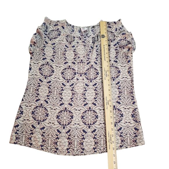 Cabi Flutter Sleeve Blouse  M Ivory Multicolor Geometric Print Romantic Top - Picture 7 of 9